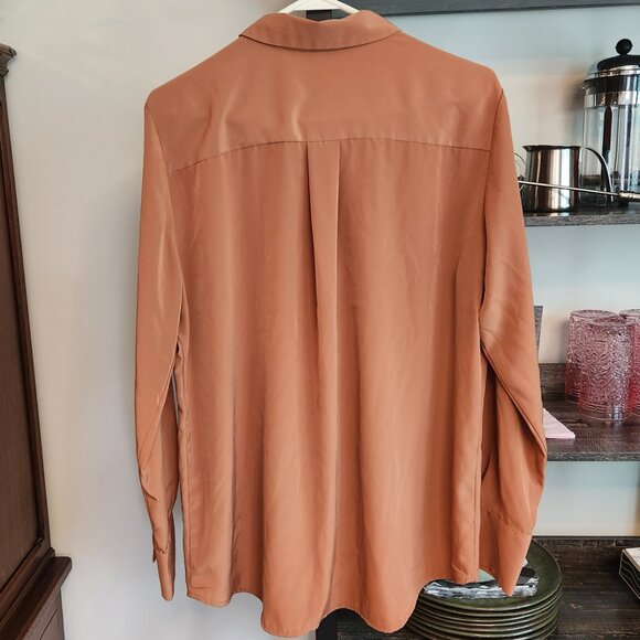 Classy Nine West Shiny Button Down Dress Shirt Top Coral Orange Pastel Large - Picture 4 of 10